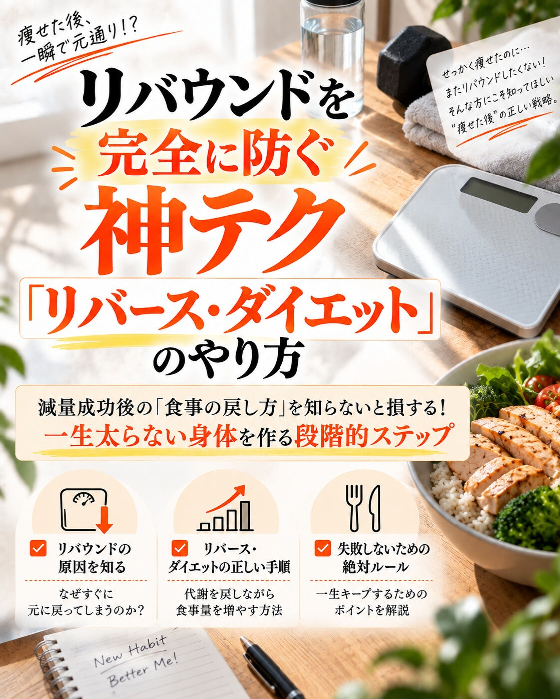 「せっかく目標体重まで痩せたのに、一ヶ月でリバウンドしちゃっ