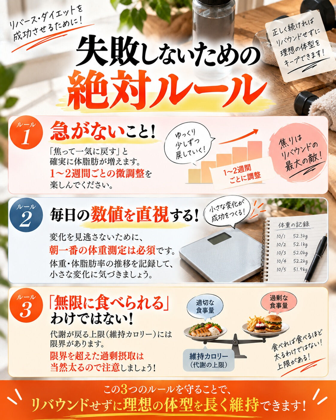 「せっかく目標体重まで痩せたのに、一ヶ月でリバウンドしちゃっ