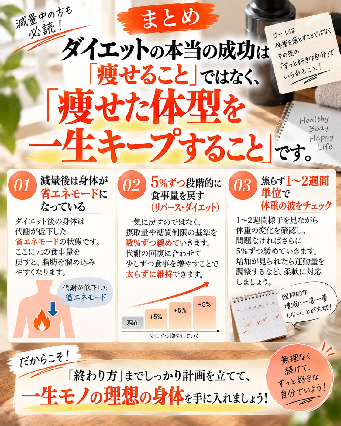 「せっかく目標体重まで痩せたのに、一ヶ月でリバウンドしちゃっ